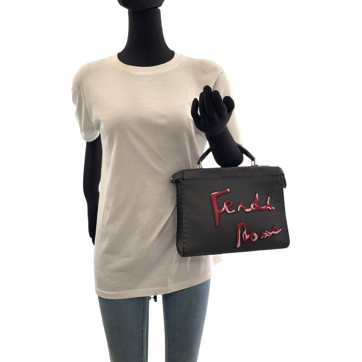 Fendi Shoulder Bag 7Va422 Leather Grey Silvermetal Peekaboo Mini Fit Logo