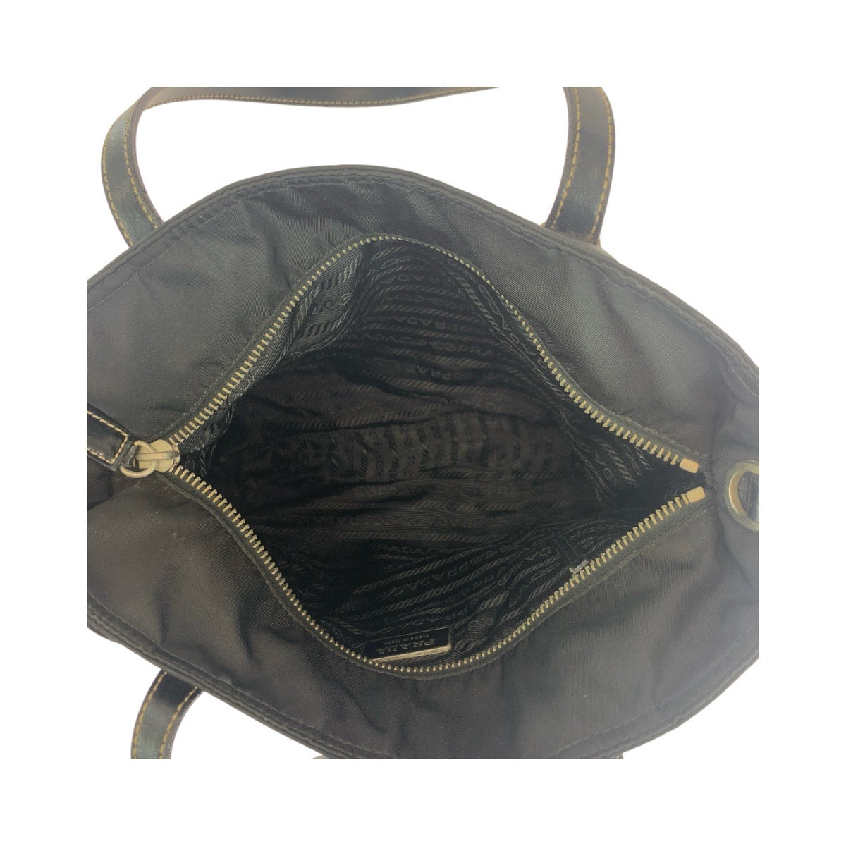 Prada Tote Bag Nylon Black Silver Metal Test Triangle With Logo
