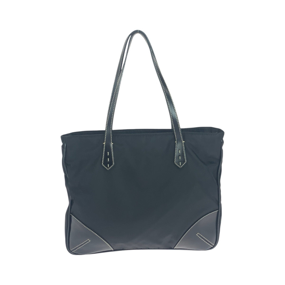 Prada Tote Bag Nylon Black Silver Metal Test Triangle With Logo