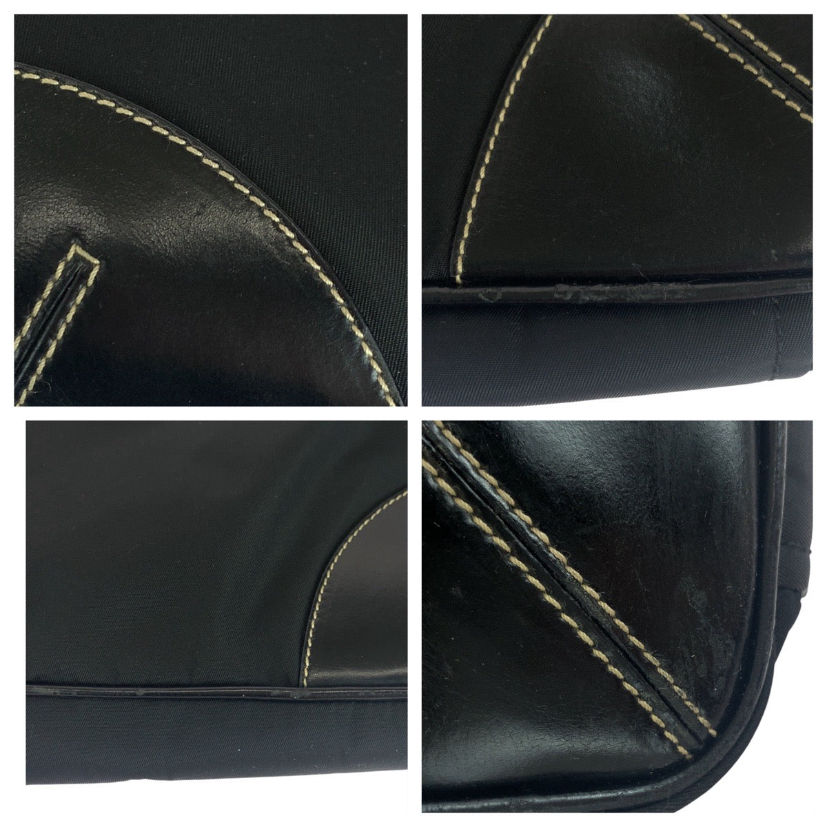 Prada Tote Bag Nylon Black Silver Metal Test Triangle With Logo