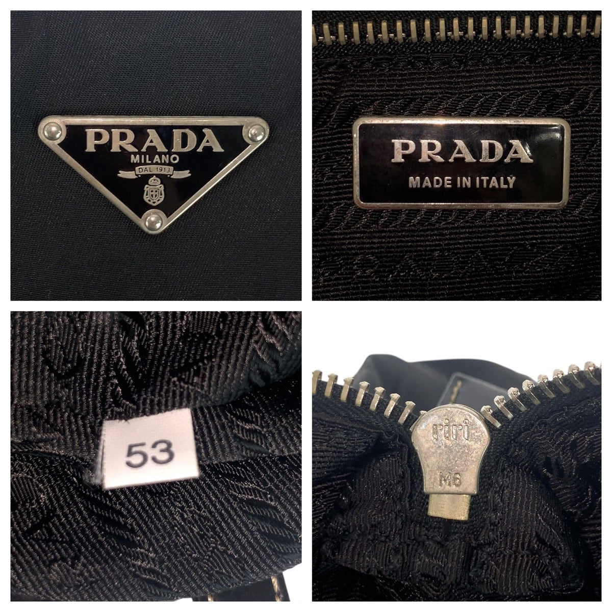 Prada Tote Bag Nylon Black Silver Metal Test Triangle With Logo