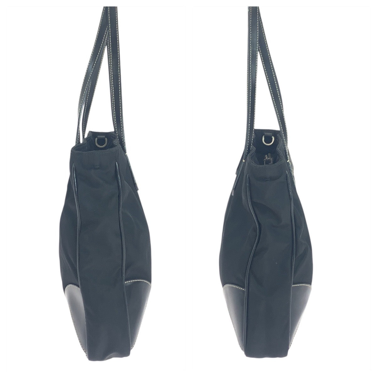 Prada Tote Bag Nylon Black Silver Metal Test Triangle With Logo