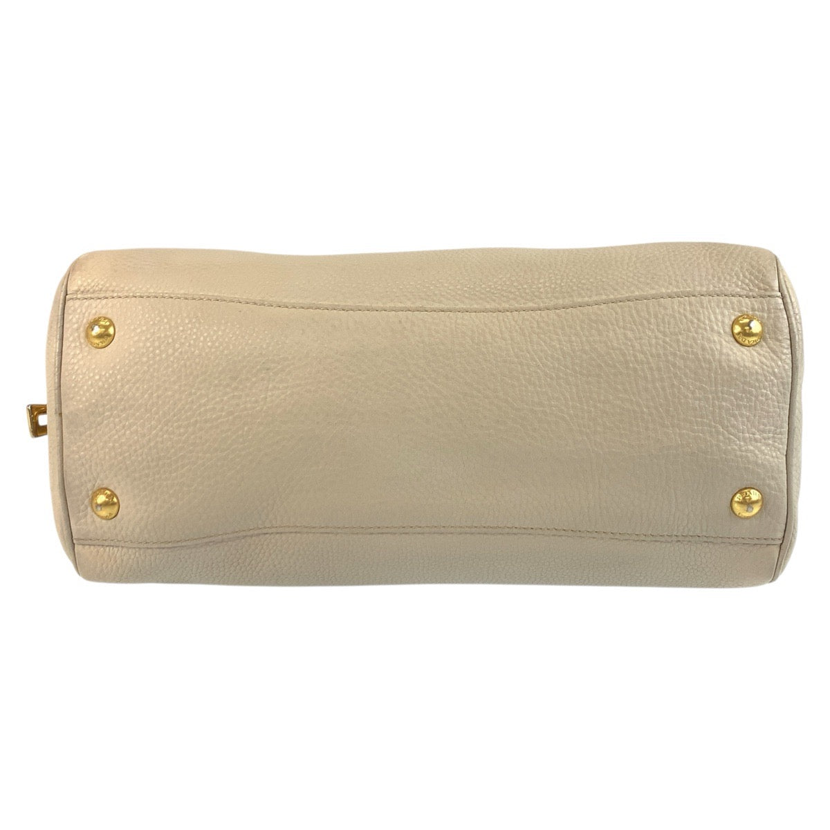 Prada Handbag Leather Beige Ivory Gold Metal Vitterodino Triangle With Logo