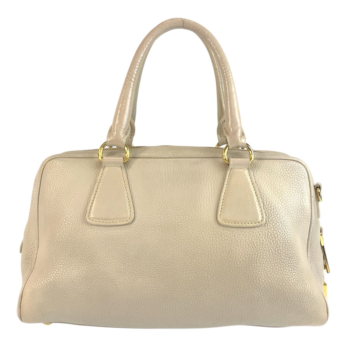 Prada Handbag Leather Beige Ivory Gold Metal Vitterodino Triangle With Logo