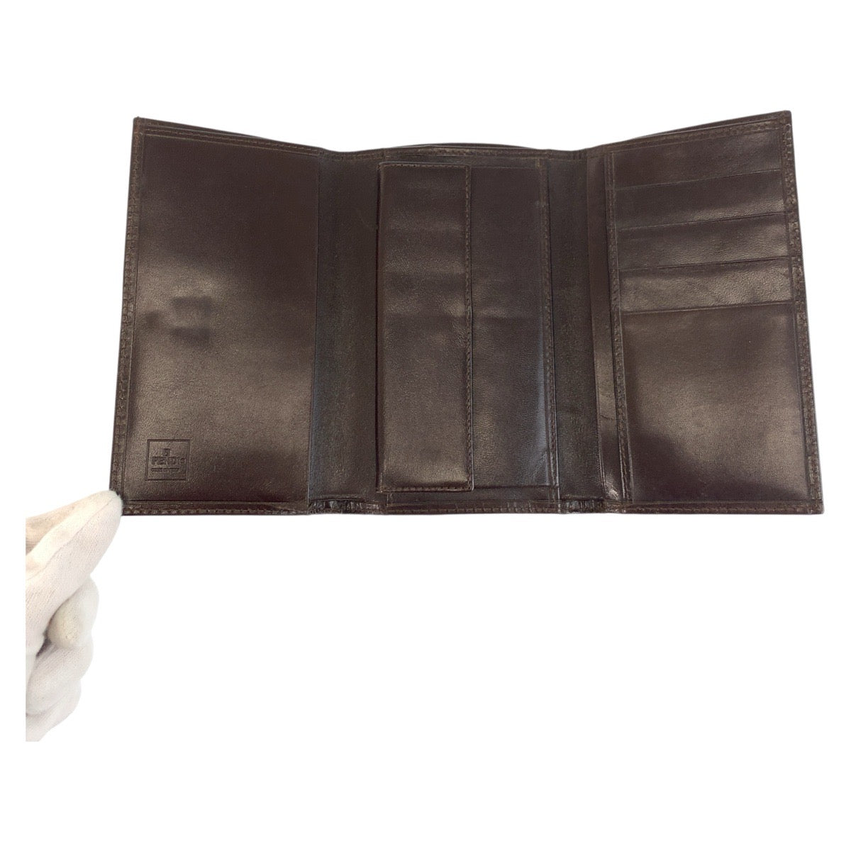 Fendi Tri-Fold Wallet 07-15829/0-012 Canvas Brown Silver Metal Folding Wallet Compact Wallet Zucca