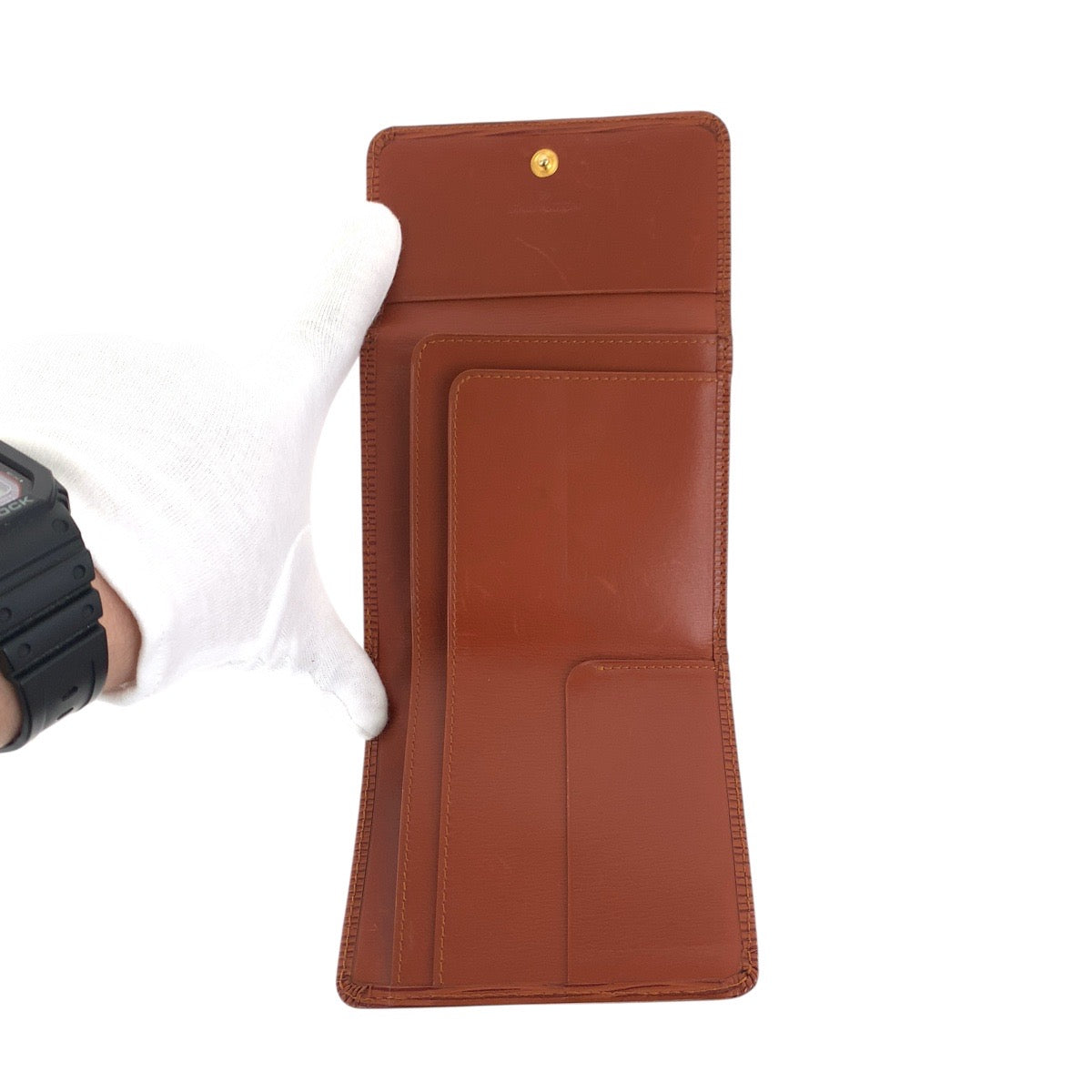 Louis Vuitton Tri-Fold Wallet M63483 Leather Kenya Brown Brown Gold Metal Folding Wallet Compact