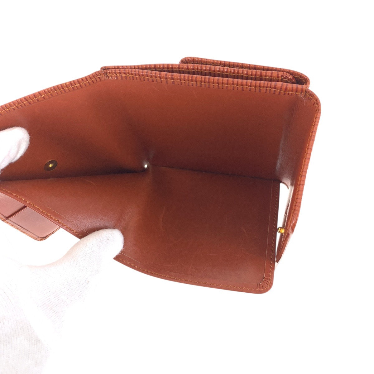Louis Vuitton Tri-Fold Wallet M63483 Leather Kenya Brown Brown Gold Metal Folding Wallet Compact