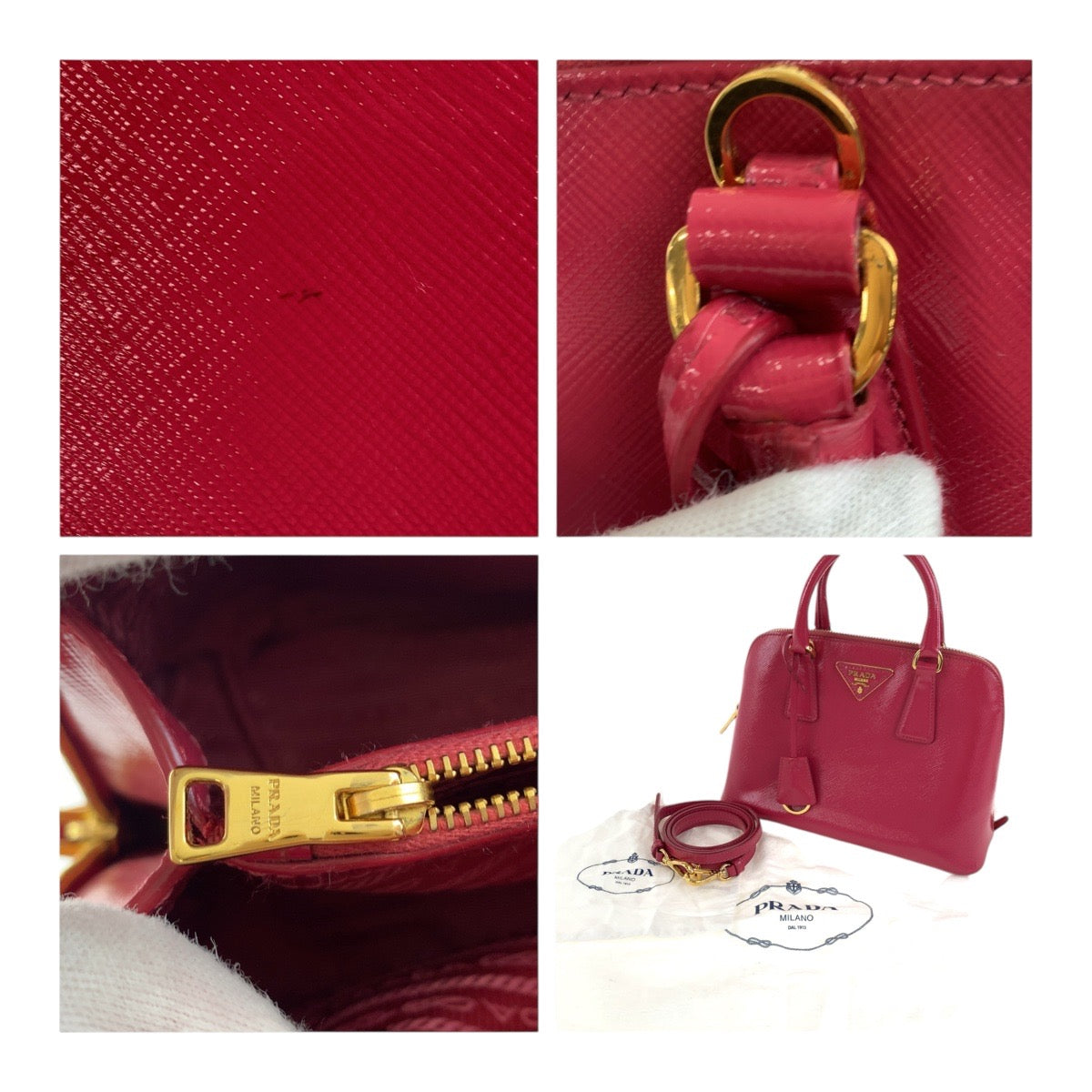 Prada Shoulder Bag Bl0838 Leather Pink Gold Metal Safiano Triangle With Logo