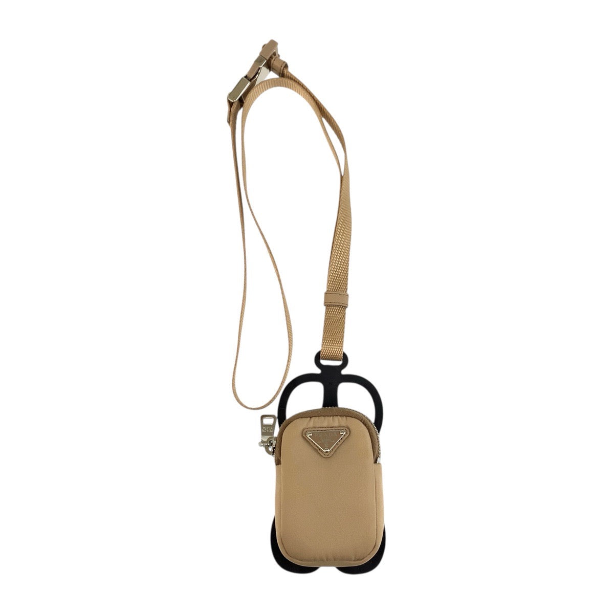 Prada Pouch Nylon Beige Silvermetal Test Triangle With Logo