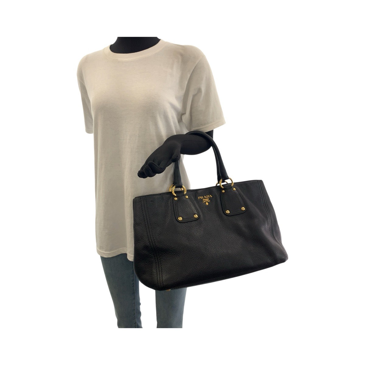 Prada Tote Bag 208 Leather Black Gold Metal Vitterodino
