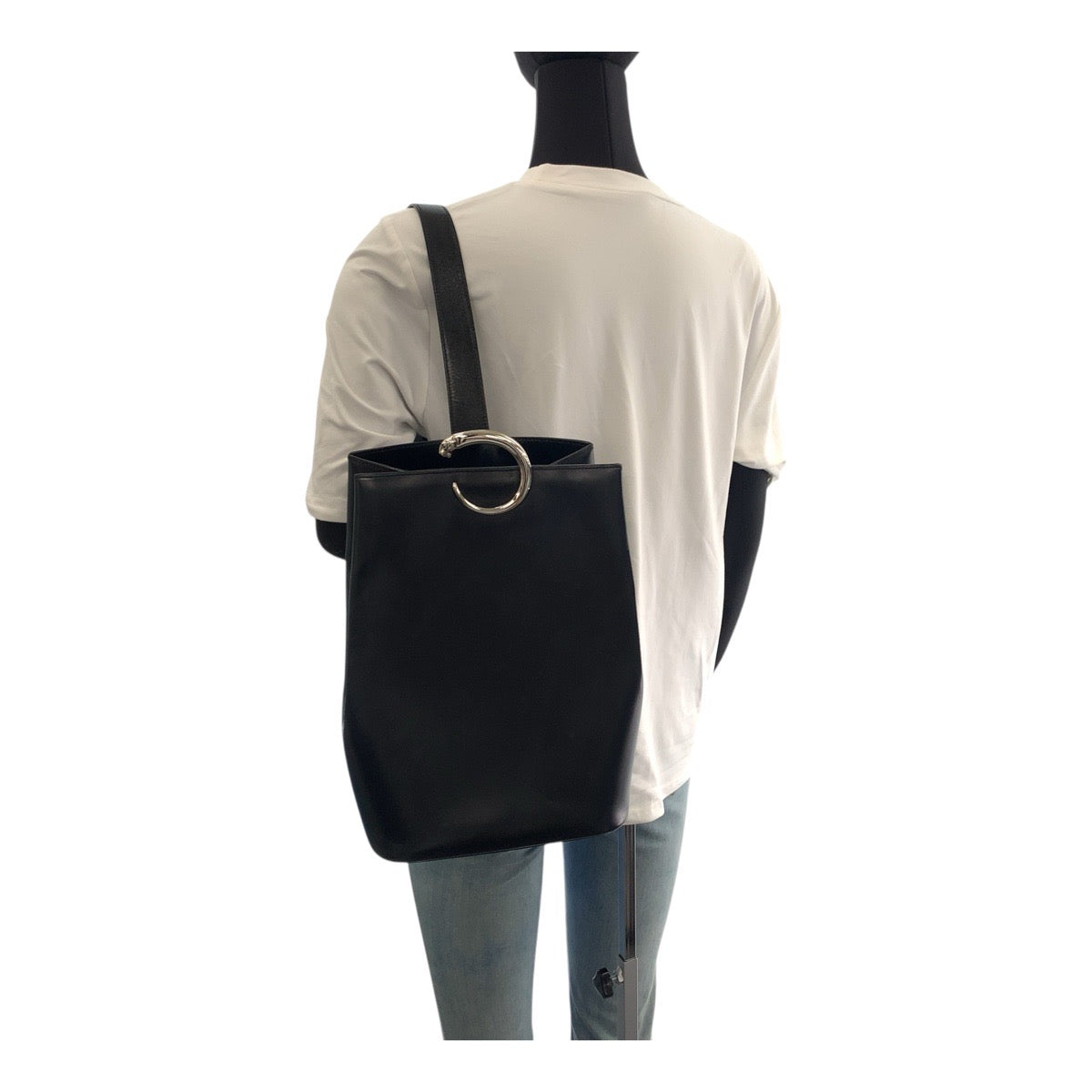 Cartier Shoulder Bag Leather Black Silvermetal Panthere