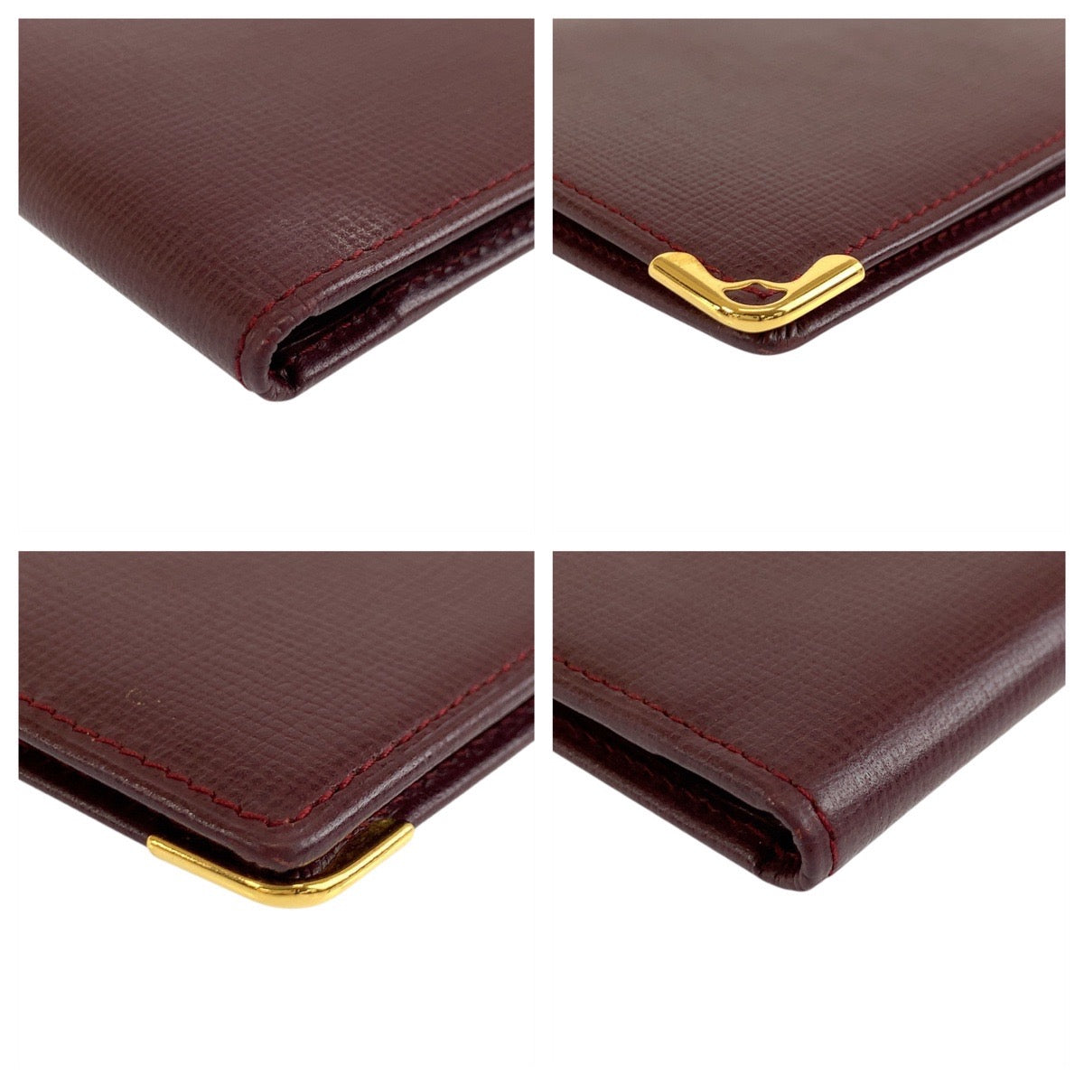 Cartier Long Wallet Purse Leather Bordeaux Gold Metal Must Line