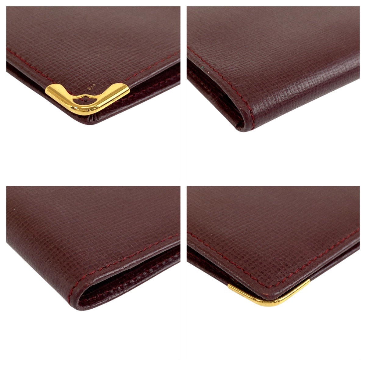 Cartier Long Wallet Purse Leather Bordeaux Gold Metal Must Line