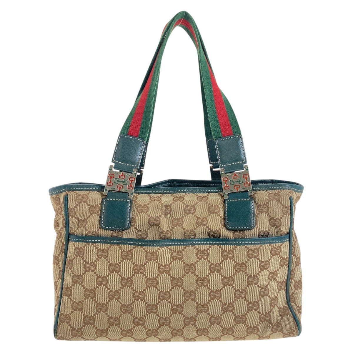 Gucci Tote Bag 145810 Gg Canvas Beige Green Silvermetal Sherry Line