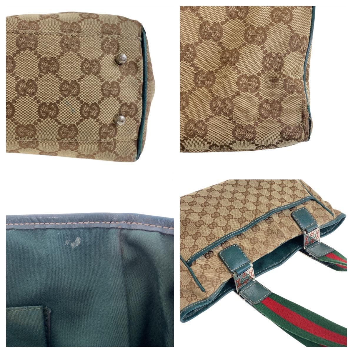 Gucci Tote Bag 145810 Gg Canvas Beige Green Silvermetal Sherry Line
