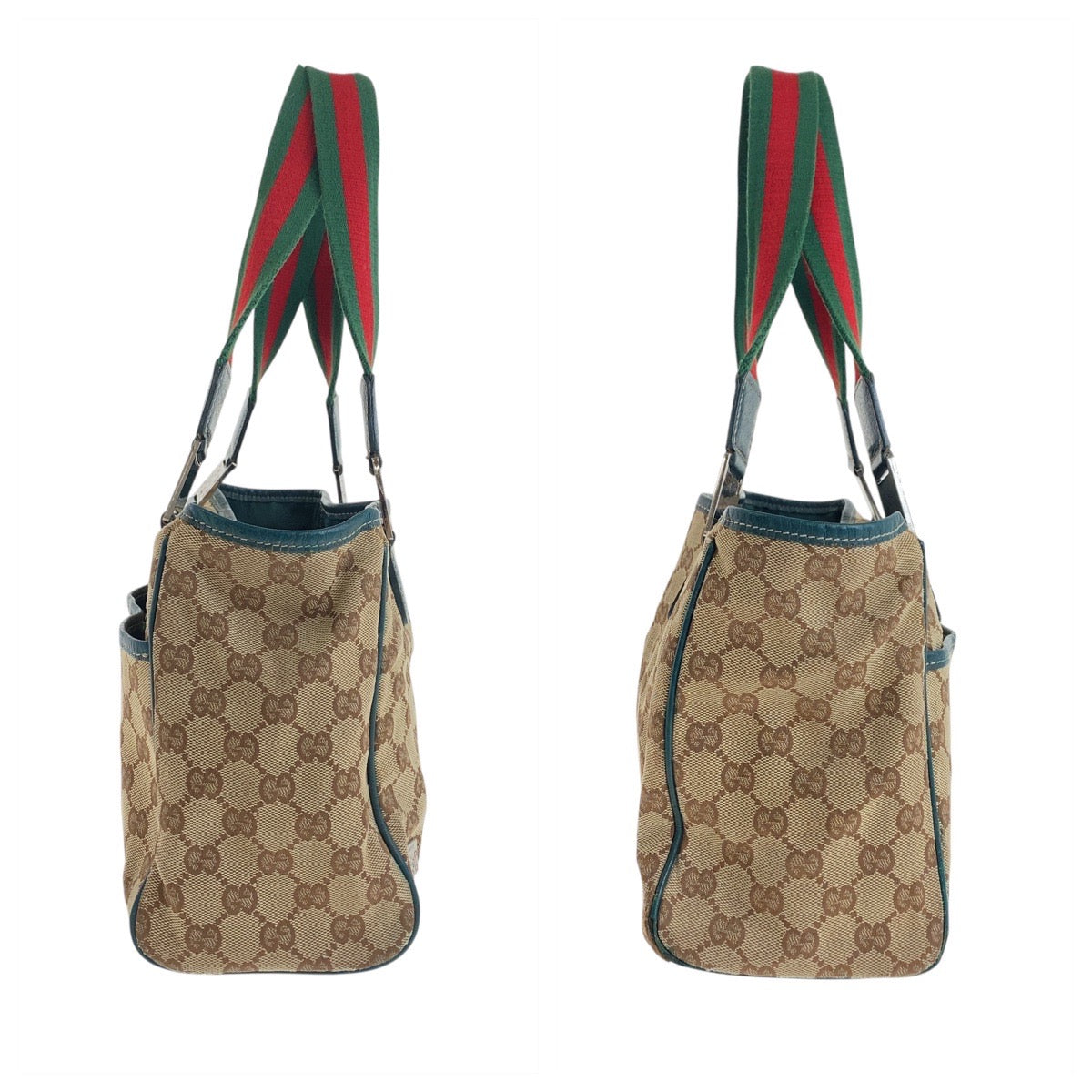 Gucci Tote Bag 145810 Gg Canvas Beige Green Silvermetal Sherry Line