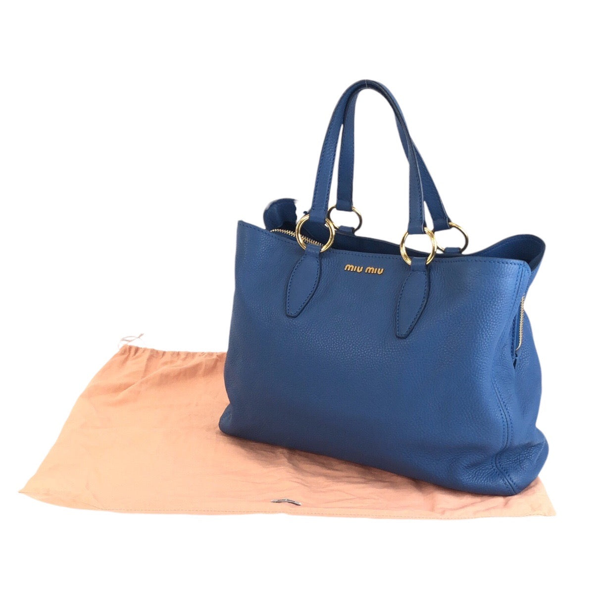 Miumiu Tote Bag Leather Blue Goldmetal Vittello Caribbean