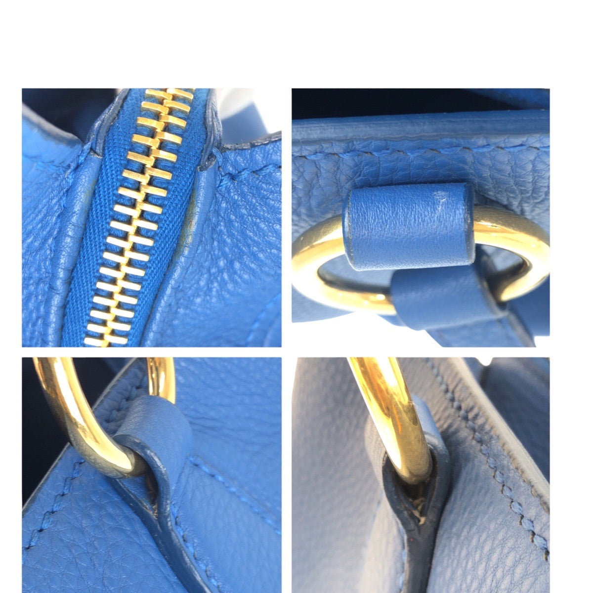 Miumiu Tote Bag Leather Blue Goldmetal Vittello Caribbean
