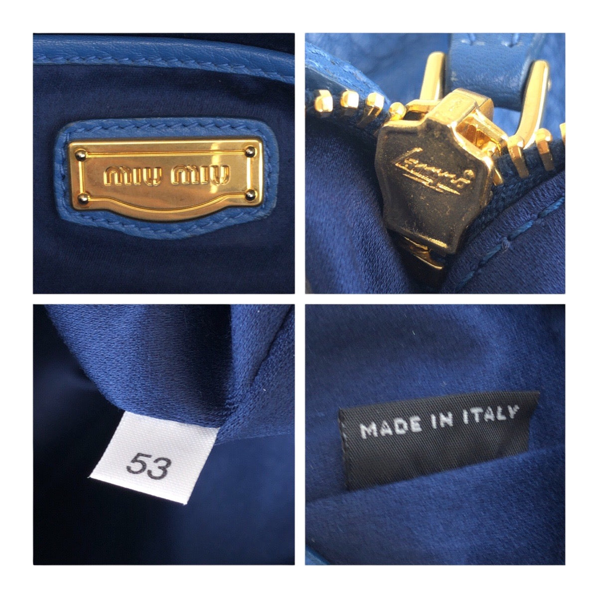 Miumiu Tote Bag Leather Blue Goldmetal Vittello Caribbean