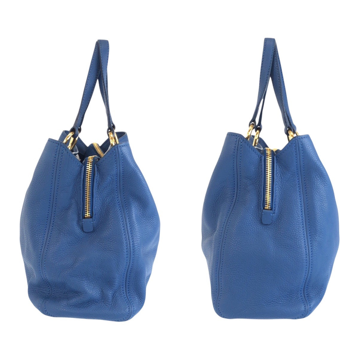 Miumiu Tote Bag Leather Blue Goldmetal Vittello Caribbean