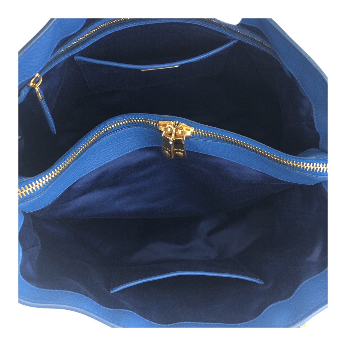 Miumiu Tote Bag Leather Blue Goldmetal Vittello Caribbean