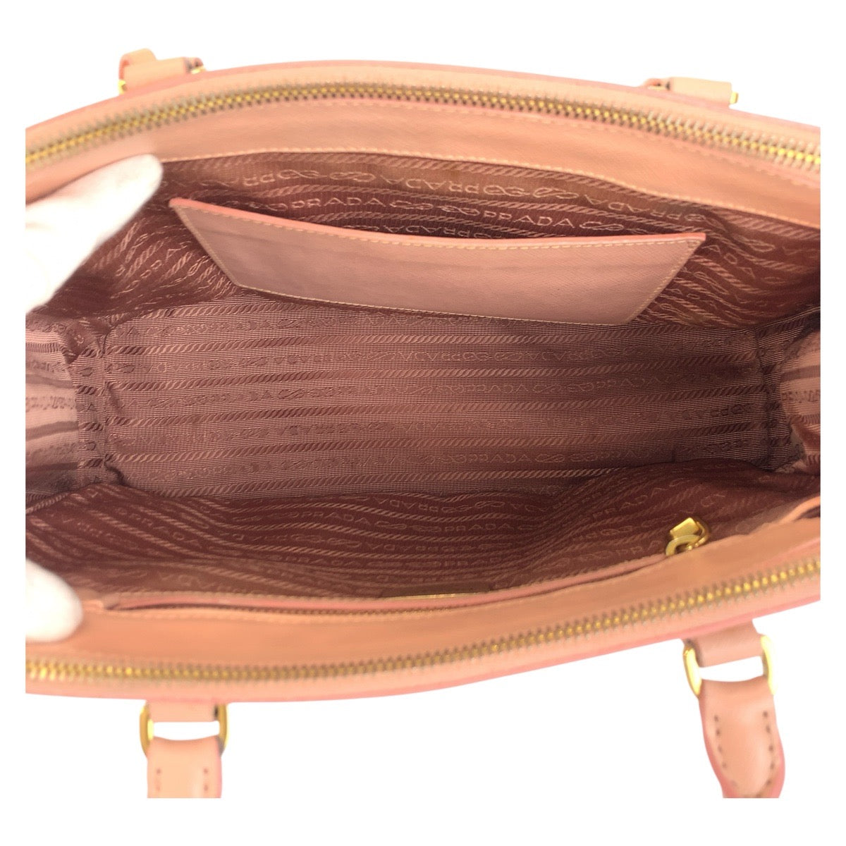 Prada Handbag Leather Pink Gold Metal Handbag Tote Bag Shoulder Bag 2Way Safiano Galleria