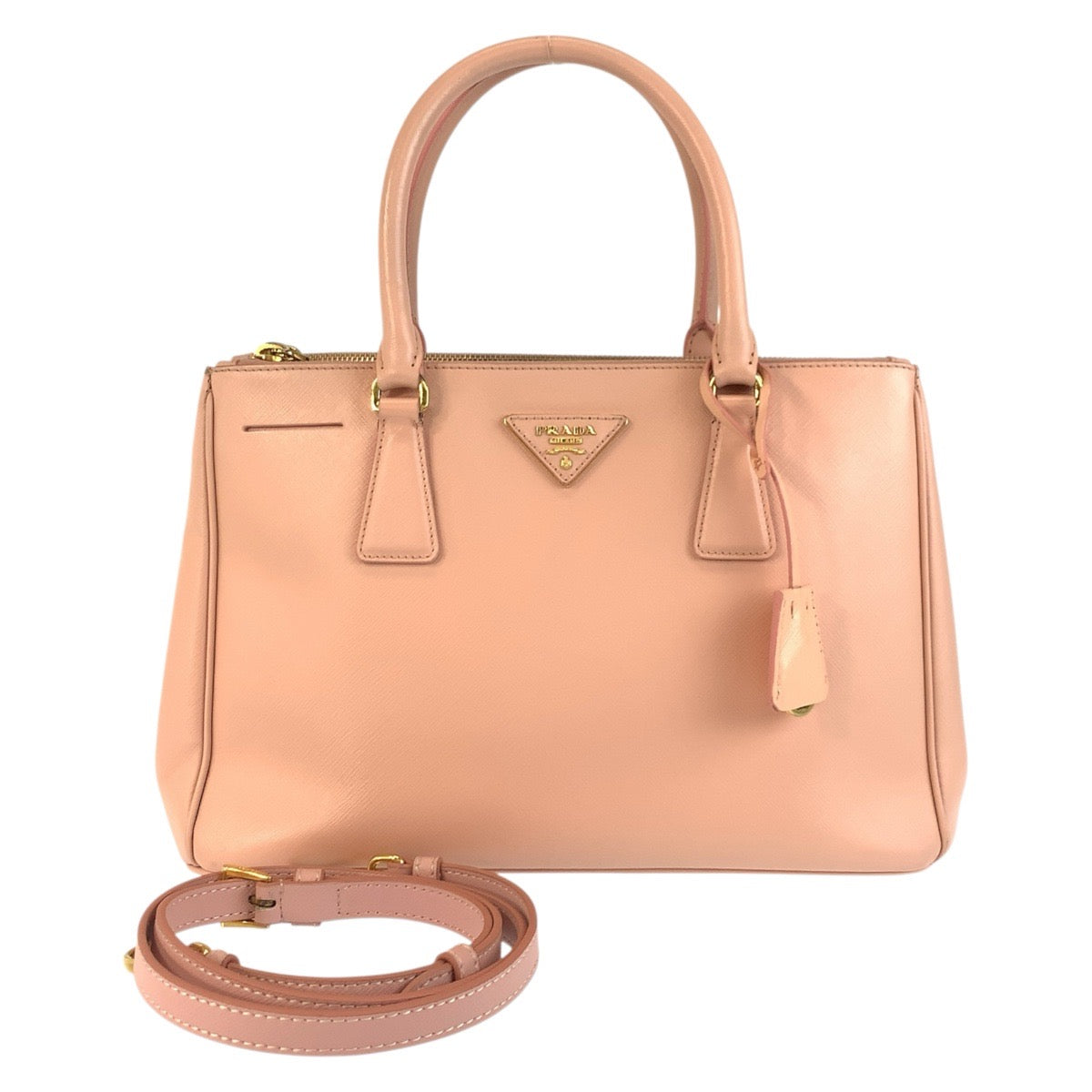 Prada Handbag Leather Pink Gold Metal Handbag Tote Bag Shoulder Bag 2Way Safiano Galleria