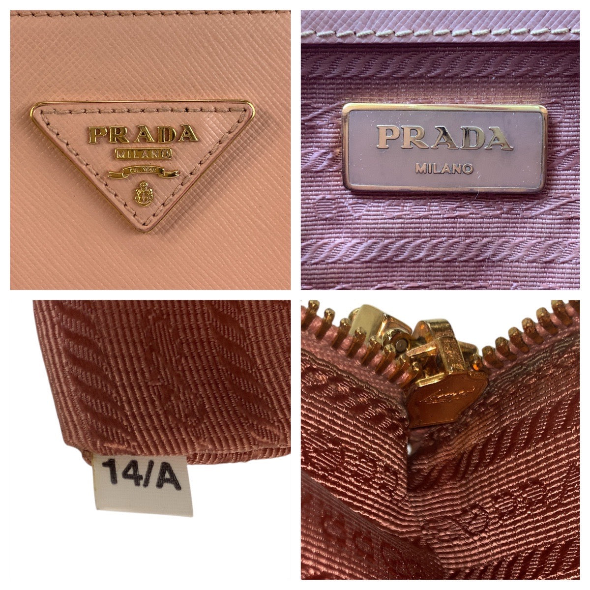 Prada Handbag Leather Pink Gold Metal Handbag Tote Bag Shoulder Bag 2Way Safiano Galleria