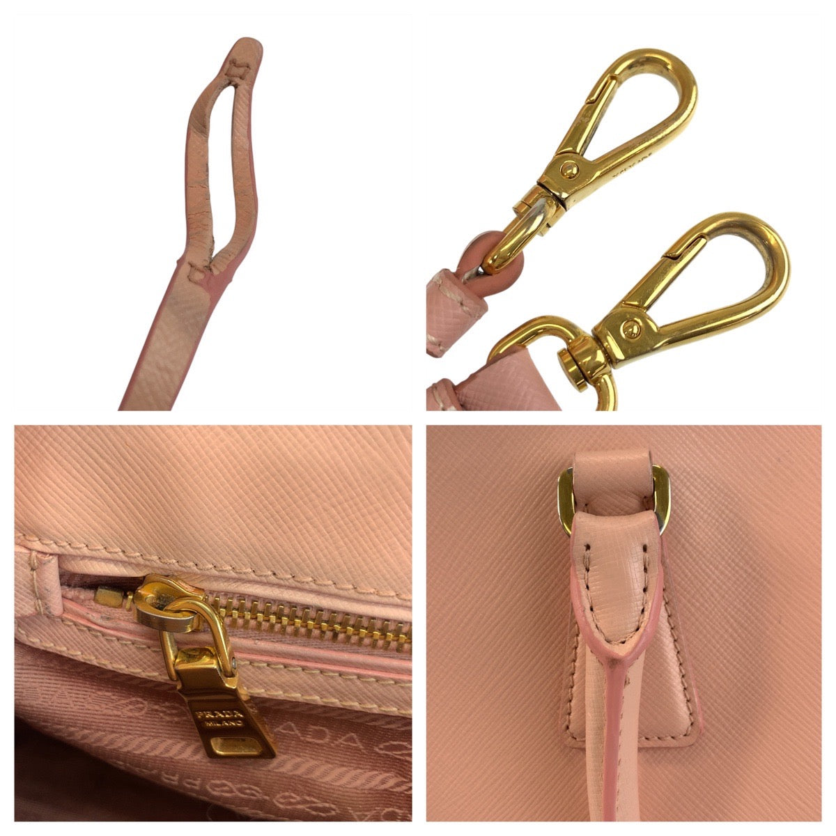 Prada Handbag Leather Pink Gold Metal Handbag Tote Bag Shoulder Bag 2Way Safiano Galleria