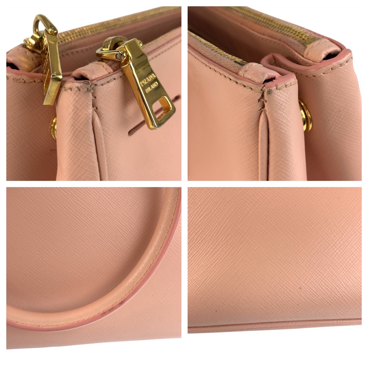 Prada Handbag Leather Pink Gold Metal Handbag Tote Bag Shoulder Bag 2Way Safiano Galleria