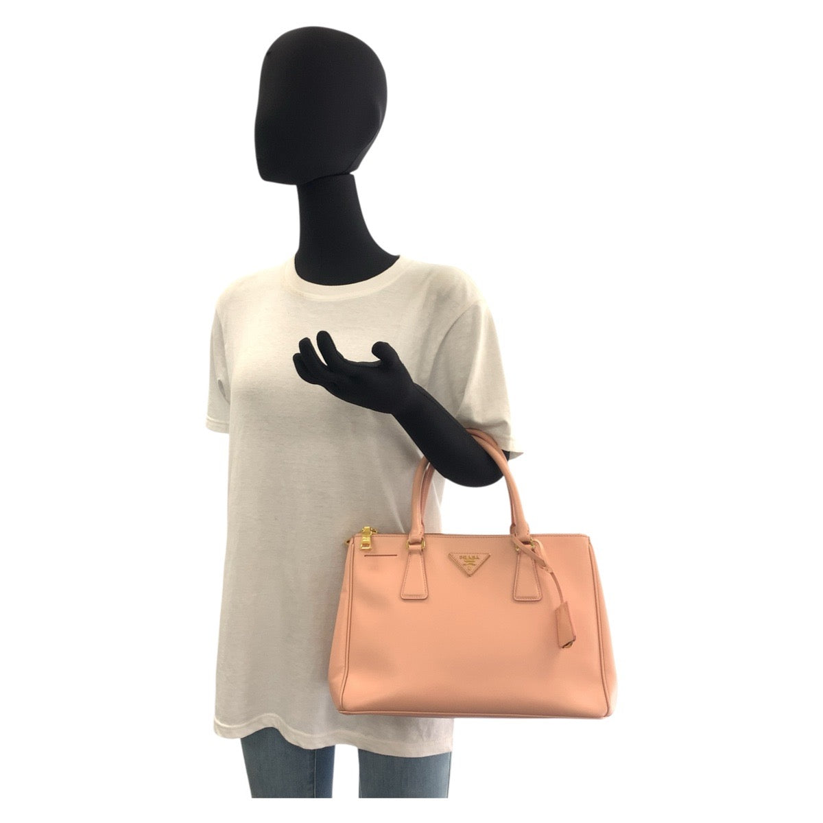 Prada Handbag Leather Pink Gold Metal Handbag Tote Bag Shoulder Bag 2Way Safiano Galleria