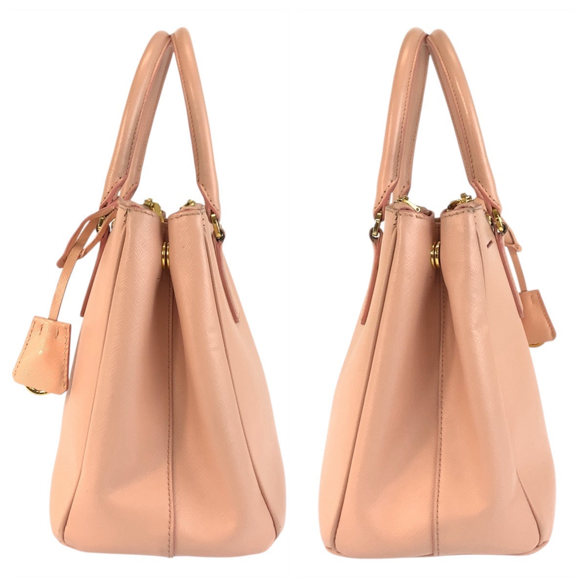 Prada Handbag Leather Pink Gold Metal Handbag Tote Bag Shoulder Bag 2Way Safiano Galleria