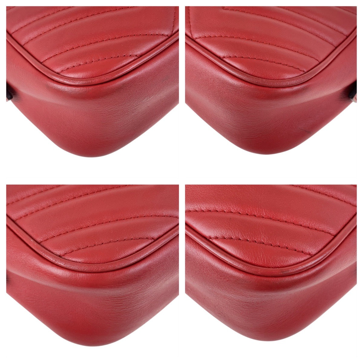 Gucci Shoulder Bag 447632 Leather Red Gold Metal Gg Marmont