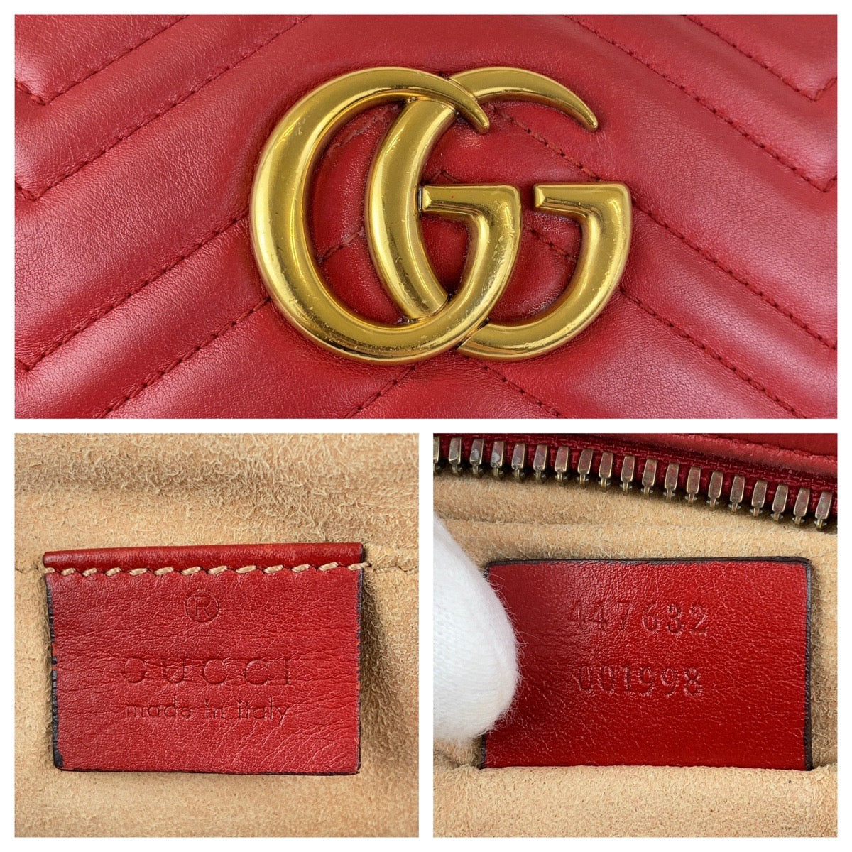 Gucci Shoulder Bag 447632 Leather Red Gold Metal Gg Marmont
