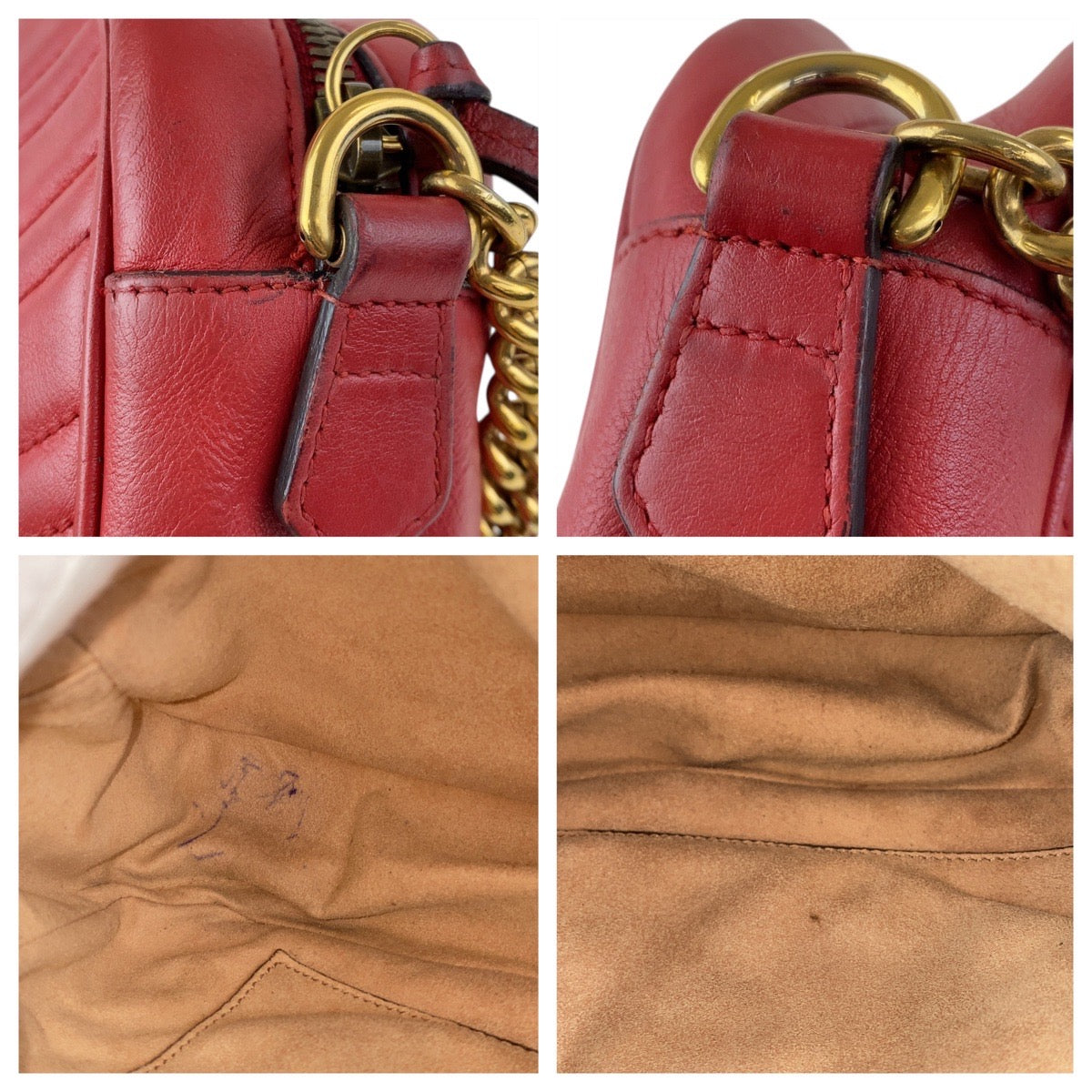 Gucci Shoulder Bag 447632 Leather Red Gold Metal Gg Marmont