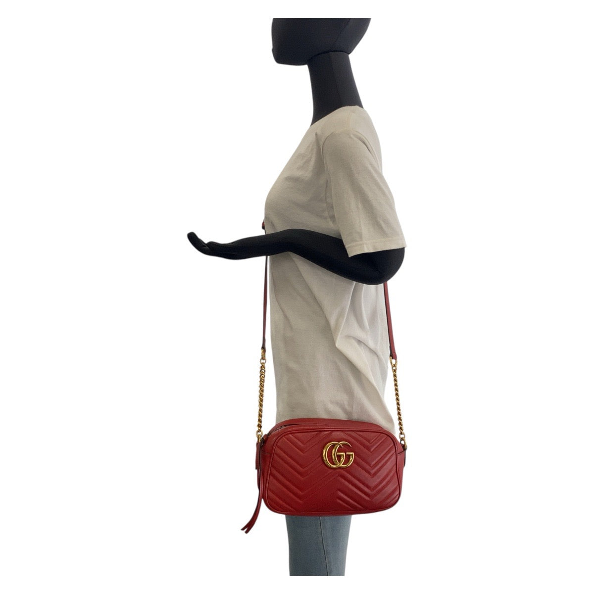 Gucci Shoulder Bag 447632 Leather Red Gold Metal Gg Marmont