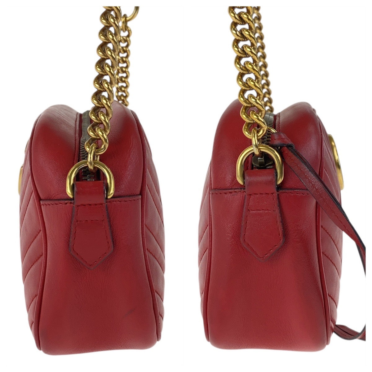Gucci Shoulder Bag 447632 Leather Red Gold Metal Gg Marmont