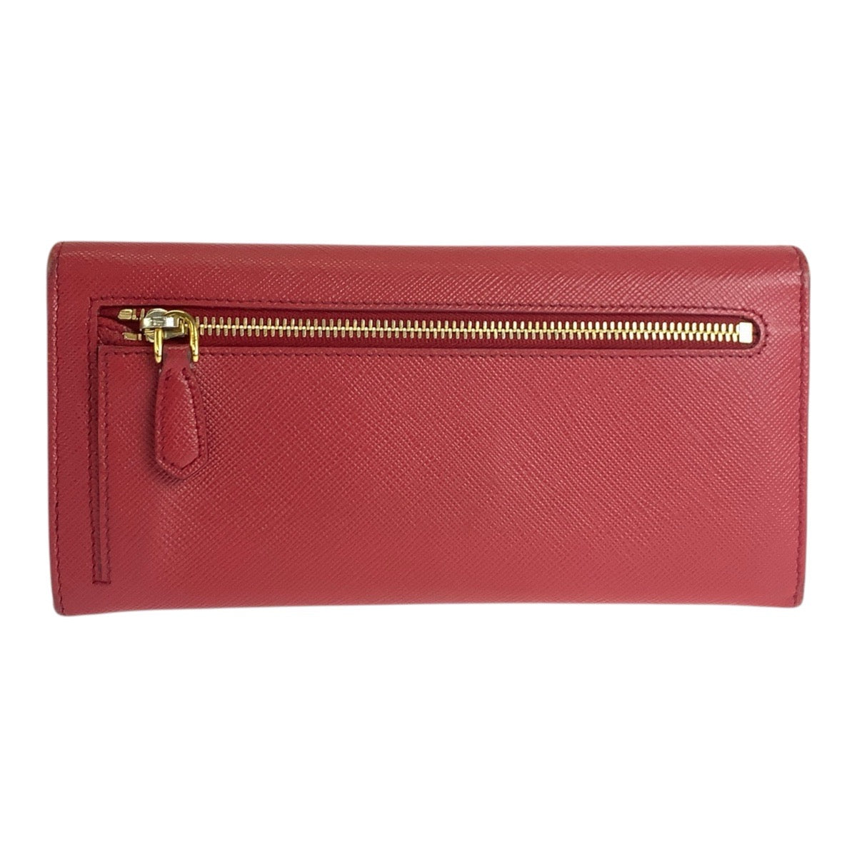 Prada Long Wallet Purse Leather Red Gold Metal Safiano Logo