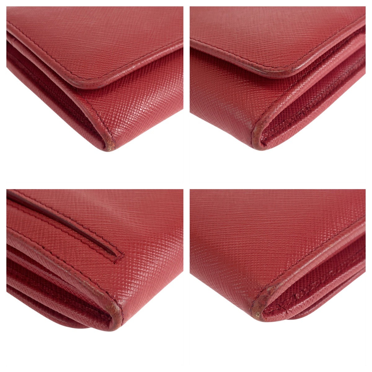 Prada Long Wallet Purse Leather Red Gold Metal Safiano Logo