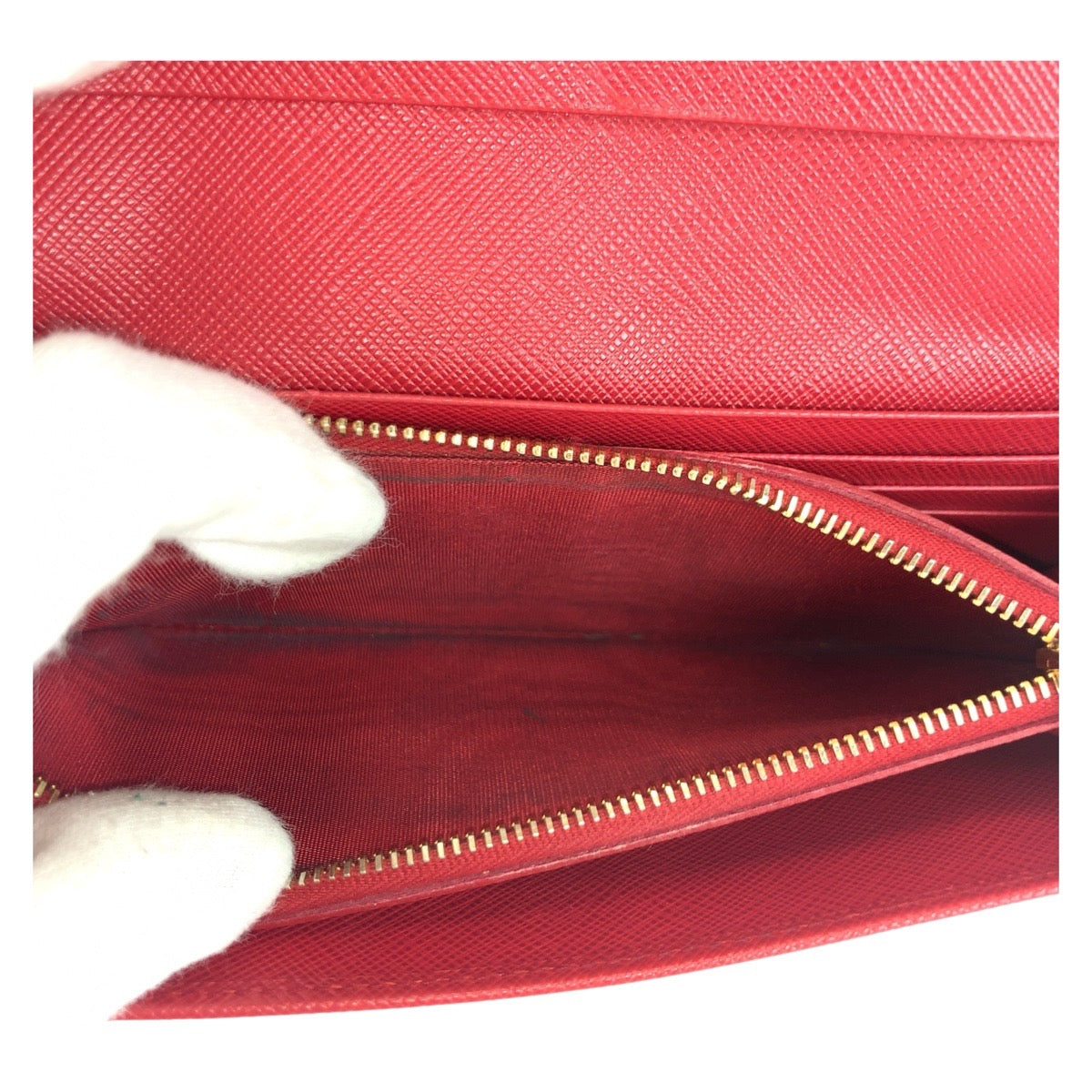 Prada Long Wallet Purse Leather Red Gold Metal Safiano Logo