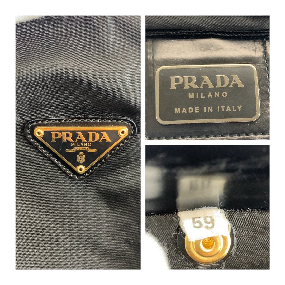 Prada Tote Bag Nylon Black Goldmetal Test Triangle With Logo