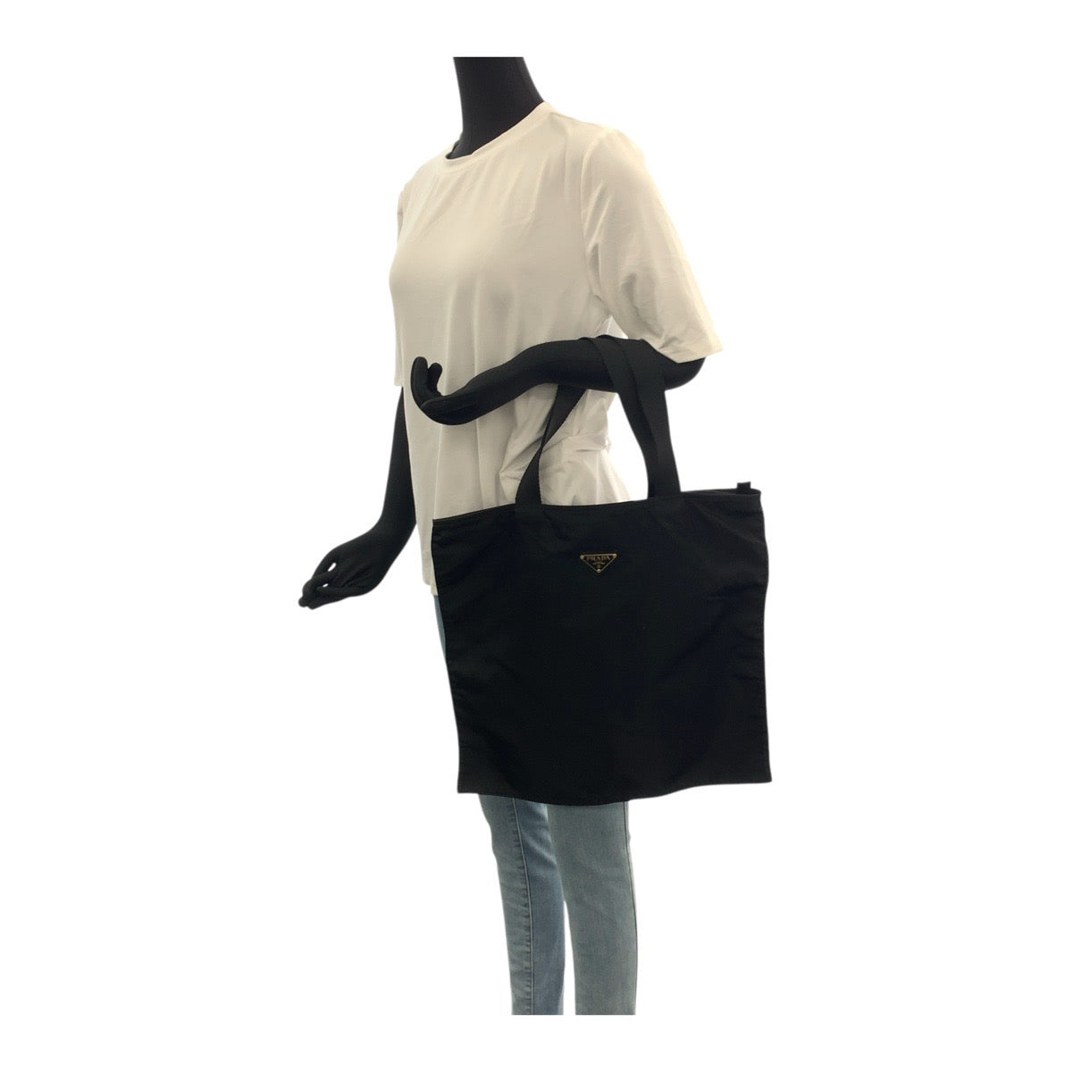 Prada Tote Bag Nylon Black Goldmetal Test Triangle With Logo