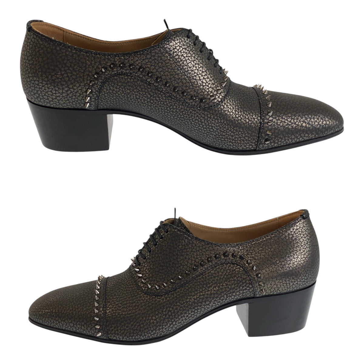 Christian Louboutin Dress Shoes Leather Metallic Brown Silvermetal Eaton Studs 40