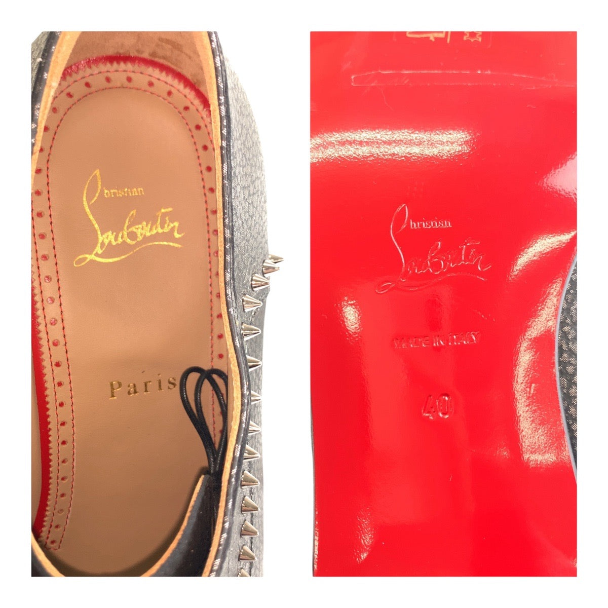 Christian Louboutin Dress Shoes Leather Metallic Brown Silvermetal Eaton Studs 40