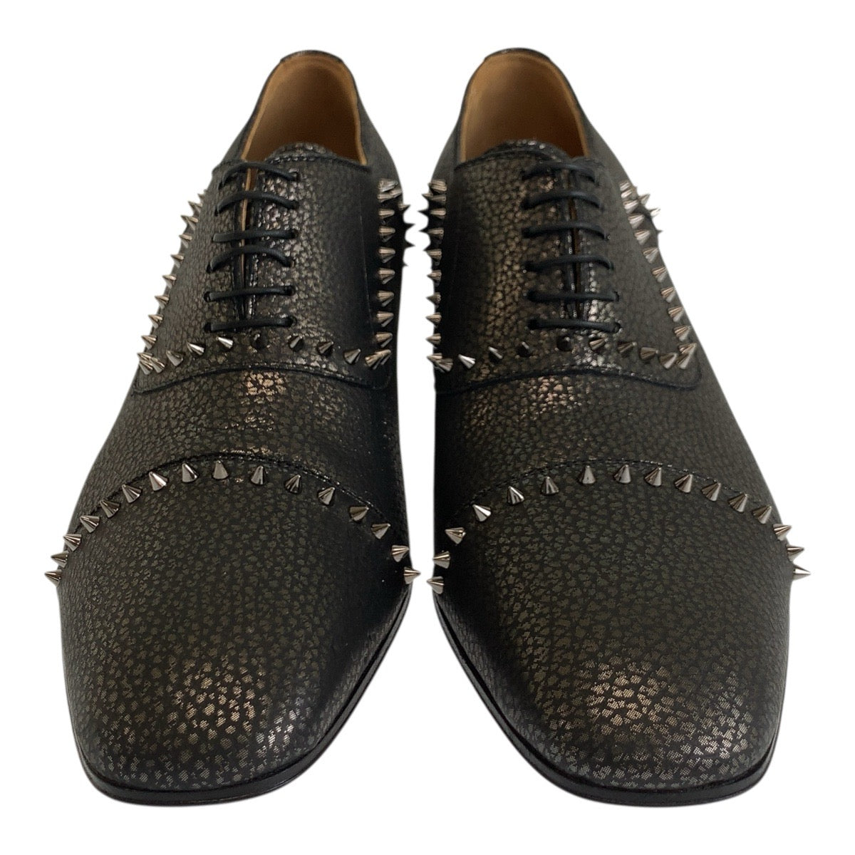Christian Louboutin Dress Shoes Leather Metallic Brown Silvermetal Eaton Studs 40