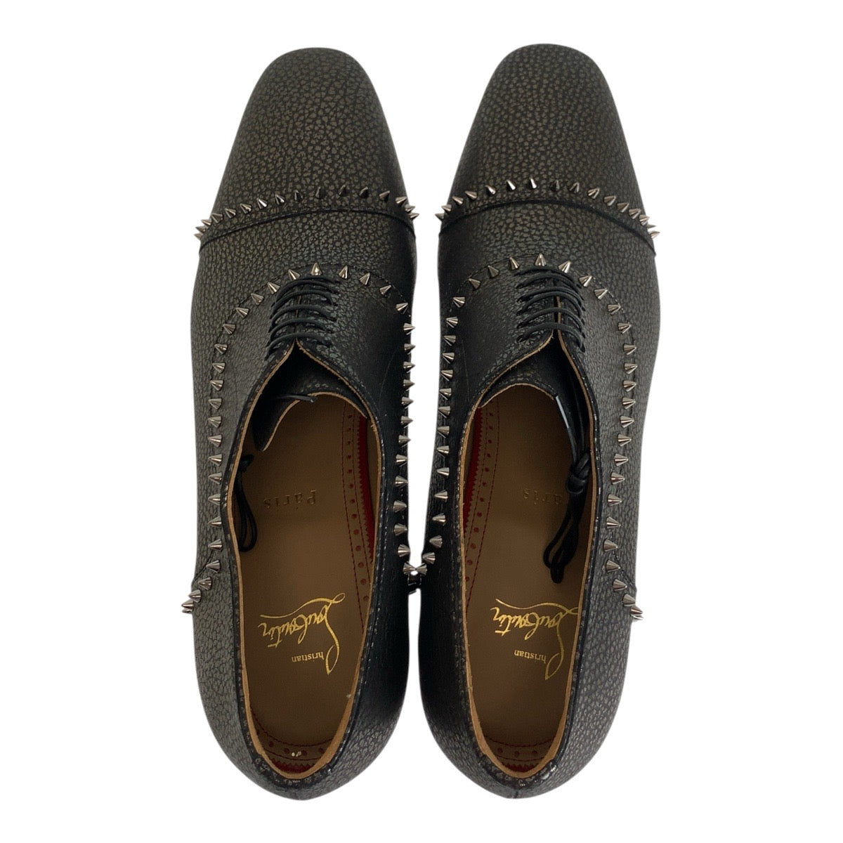 Christian Louboutin Dress Shoes Leather Metallic Brown Silvermetal Eaton Studs 40