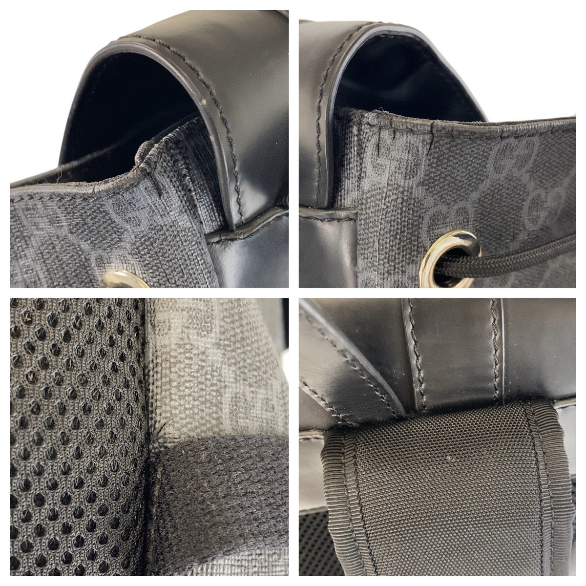Gucci Backpack 495563 Gg Supreme Canvas Black Silver Metal Sherry Line