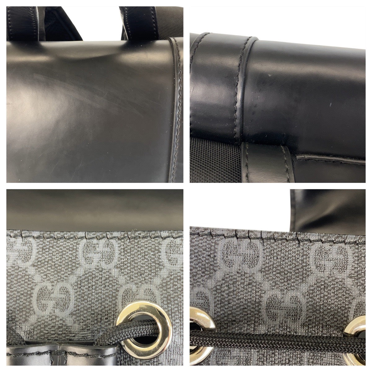 Gucci Backpack 495563 Gg Supreme Canvas Black Silver Metal Sherry Line