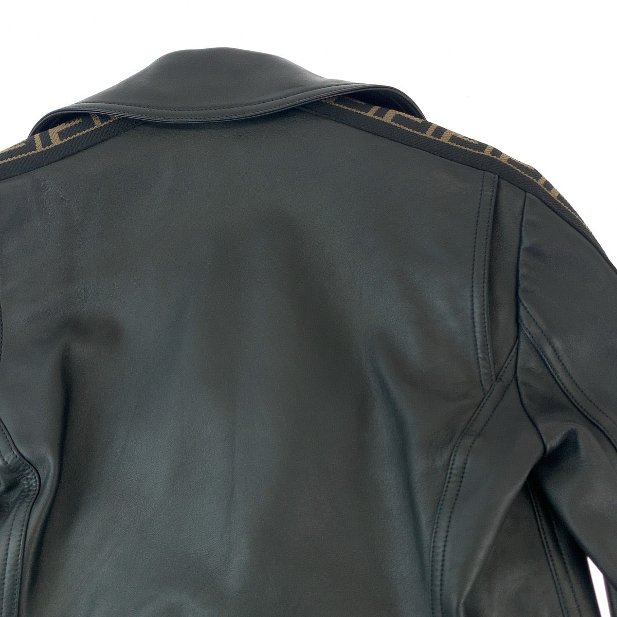 Fendi Riders Jacket Lambskin Black Zucca Pattern 36