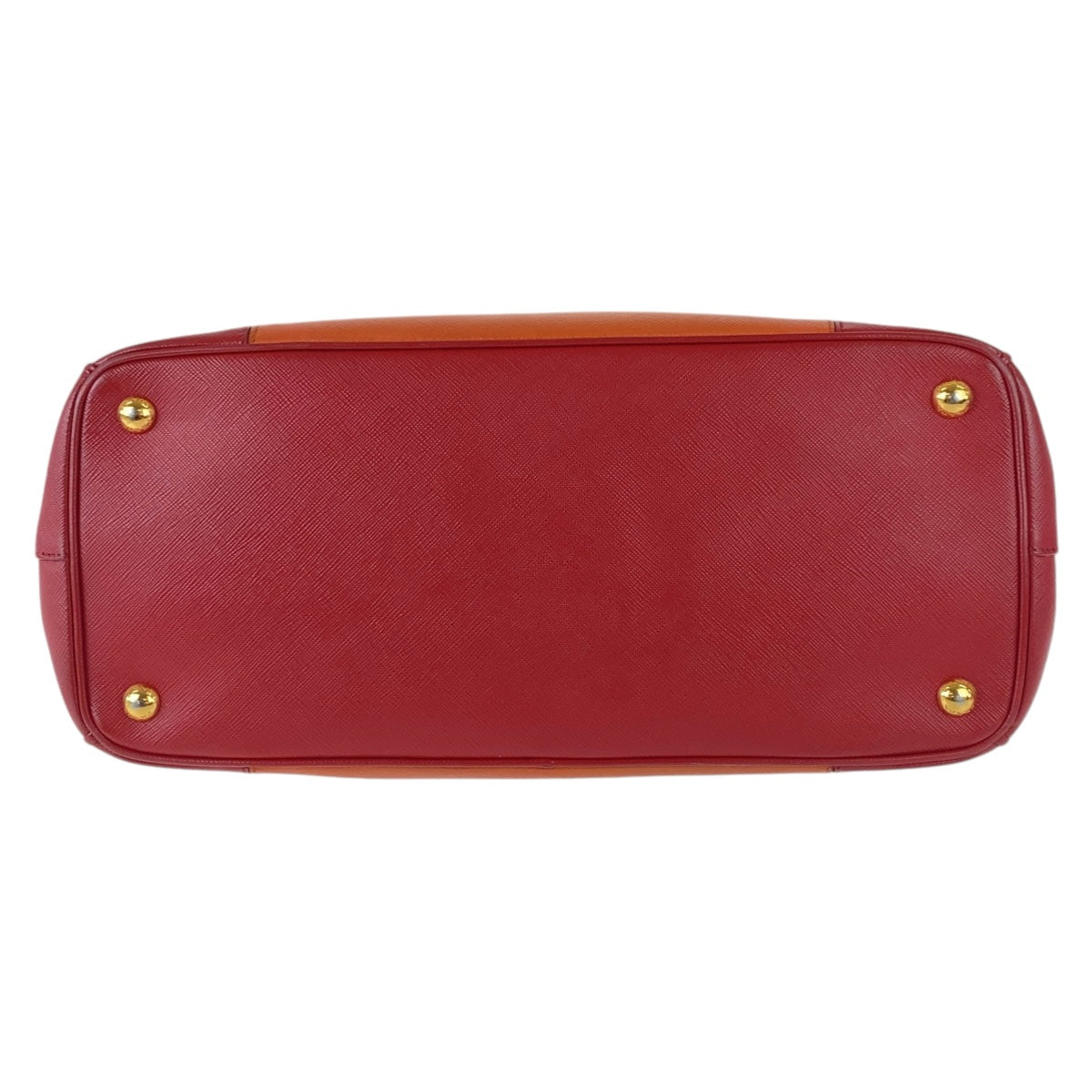 Prada Handbag Leather Orange Red Bicolor Gold Metal Safiano Triangle With Logo